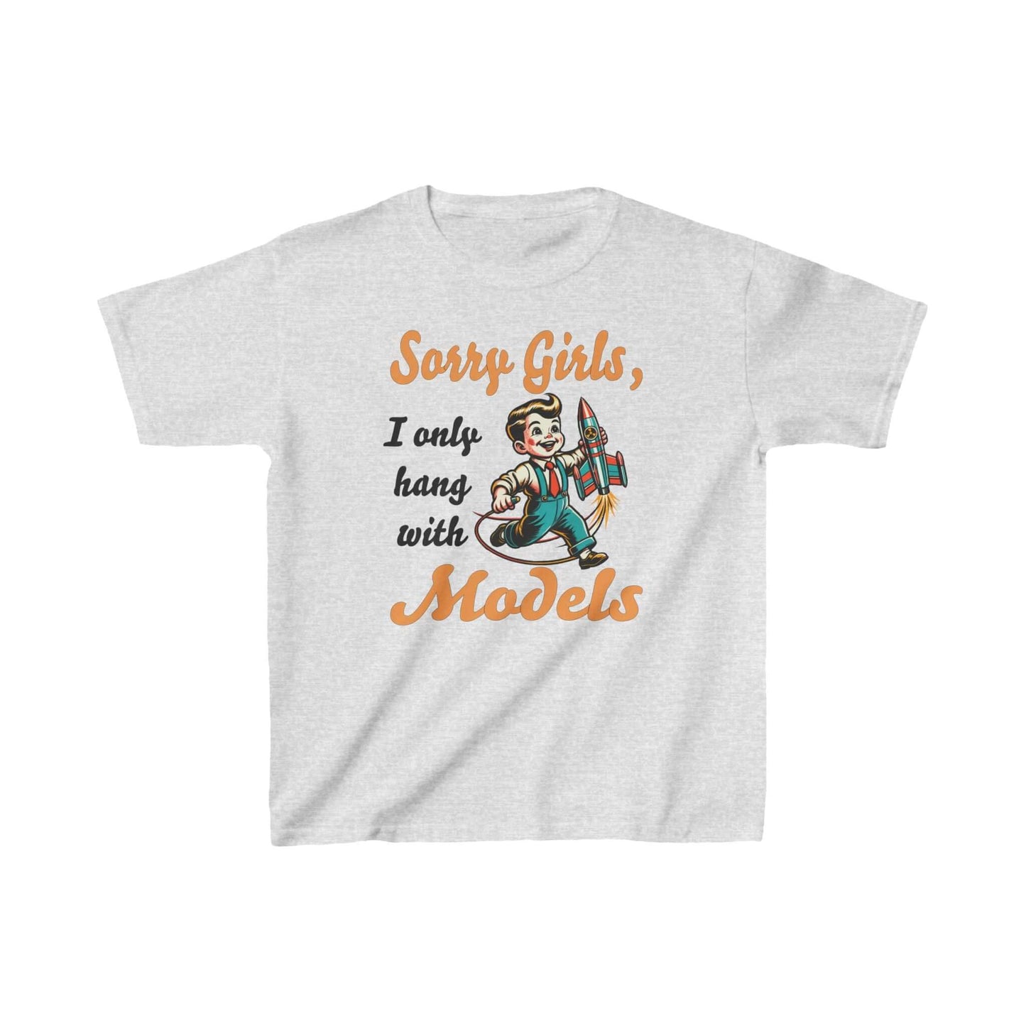 Kids Tee - Sorry Girls I Only Hang with Models, Boy Playing with Model Rocket
