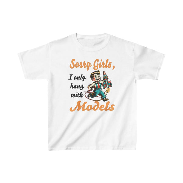 Kids Tee - Sorry Girls I Only Hang with Models, Boy Playing with Model Rocket