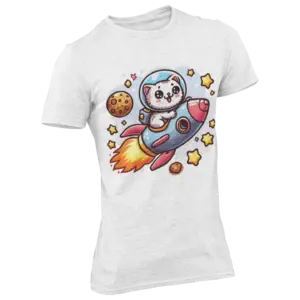 Cute rocket cat riding a spaceship T-shirt, unisex heavy cotton fabric