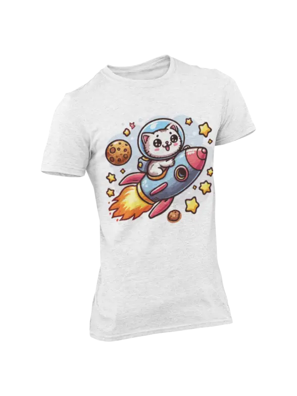 Cute rocket cat riding a spaceship T-shirt, unisex heavy cotton fabric